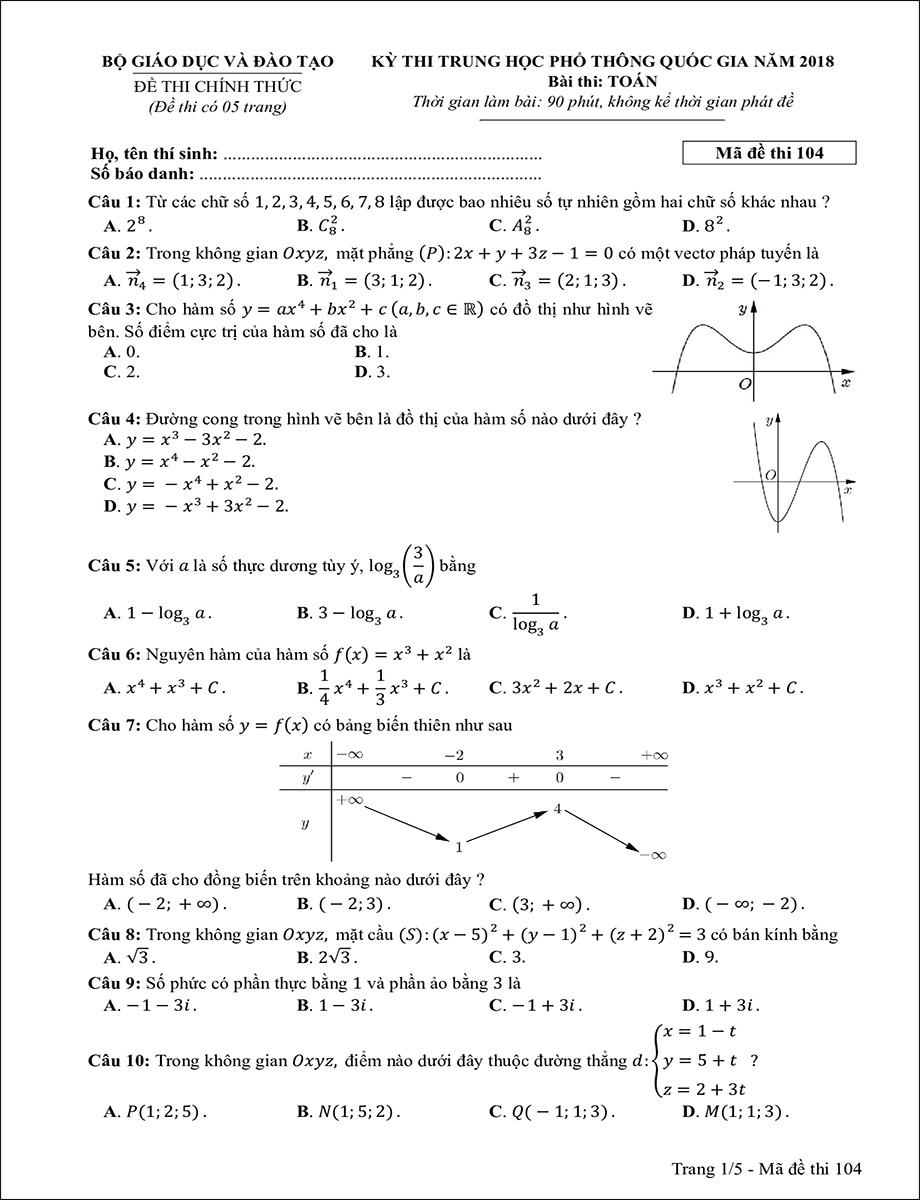 Mã đề 104 (trang 1)